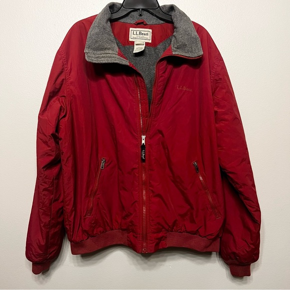 L.L. Bean Other - L.L. Bean Mens Warm Up Winter Red Jacket with Gray Collar Size Medium